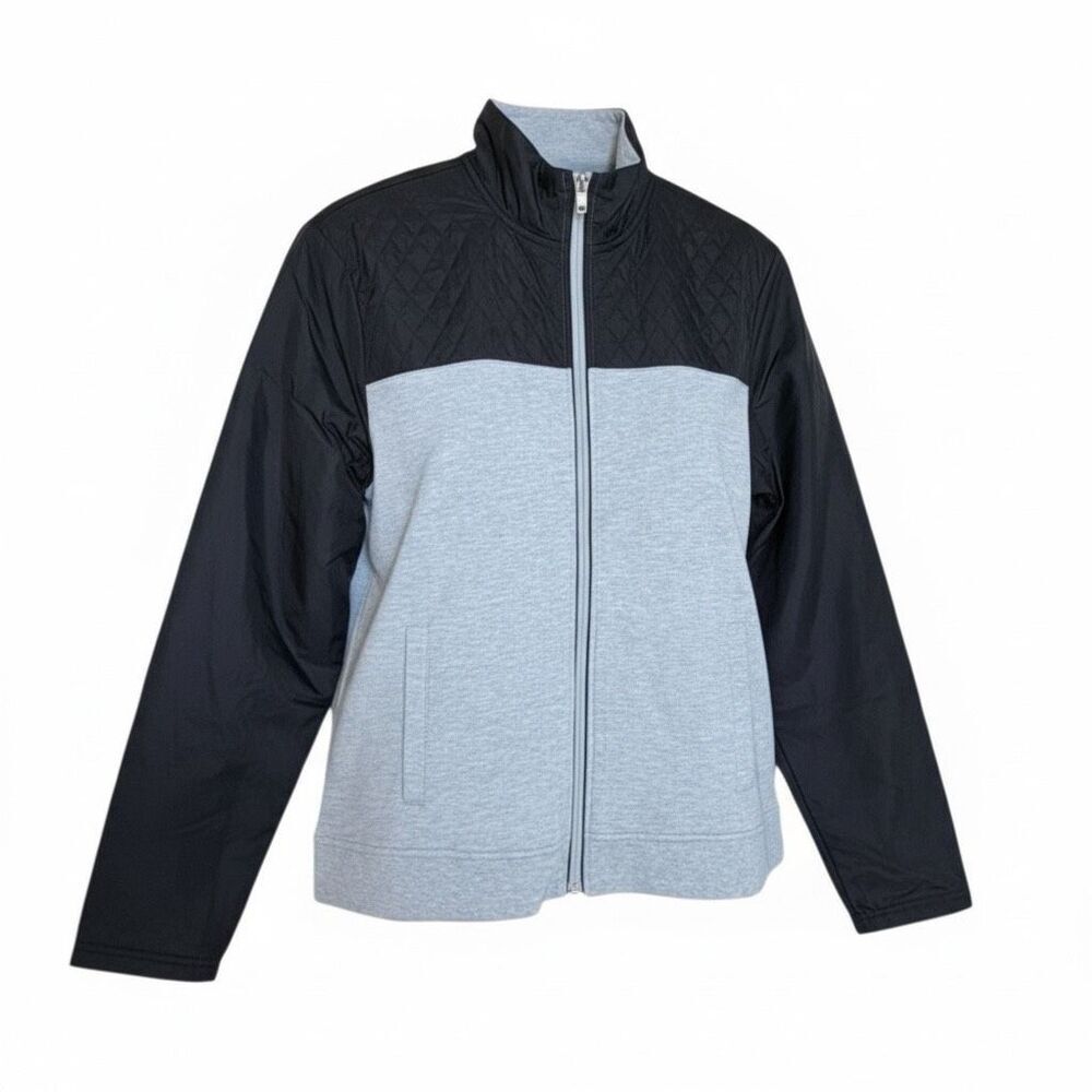 Alfani Quilted Colorblock Knit Long Sleeve Full Zip Jacket Black Gray Size Large